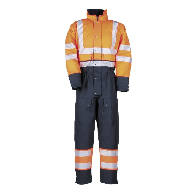 Sioen regenoverall gewatteerd fluo oranje/blauw