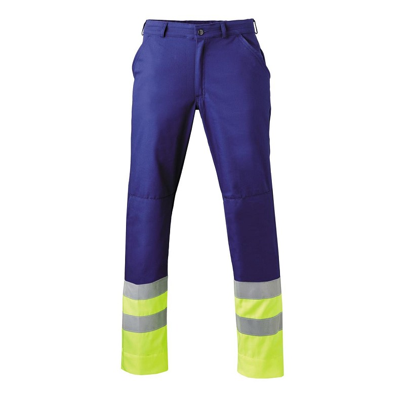 HaVeP werkbroek 8397 blauw met reflectieband fluo geel