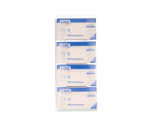 Wandhouder transparant tbv 4 dispenserdoosjes 56x25x10cm
